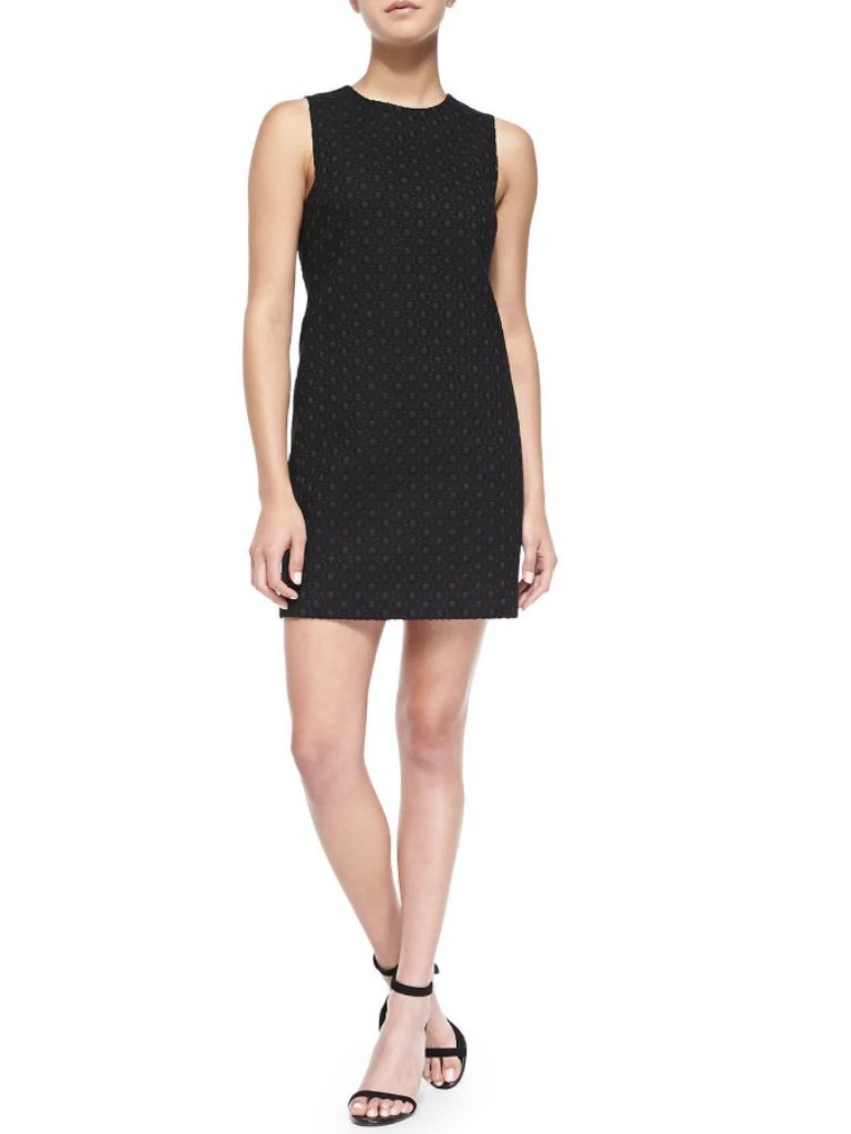 Theory Black Gwideen Eyelet Sheath Dress Sz 6 Cotton Blend Office Quiet Luxury